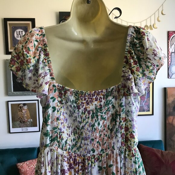 MAURICES size M Smocked Floral Print Flutter Cap Sleeve Dress NWT - Picture 5 of 6